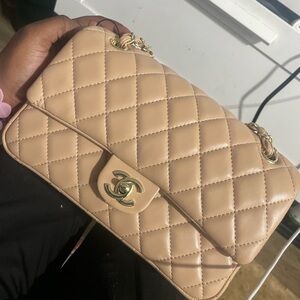 CHANEL Tan Quilted Shoulder Bag
